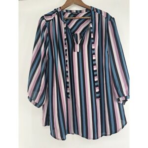 Torrid Plus 3X Blue purple Multicolor Stripe Split Neck Georgette Blouse Career